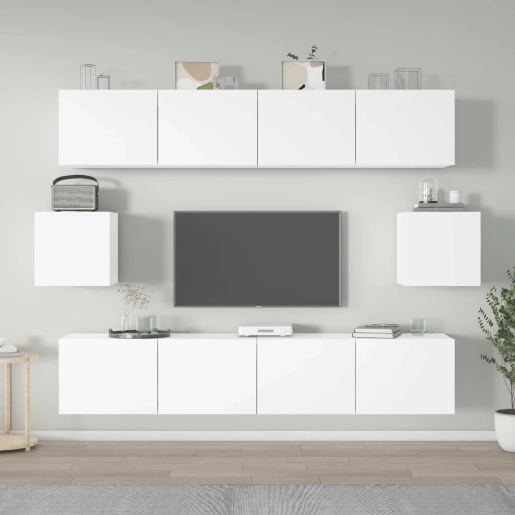 Set di Mobili Porta TV 6 pz-Set di 6 Credenza per TV Bianco in Legno Multistrato 221439