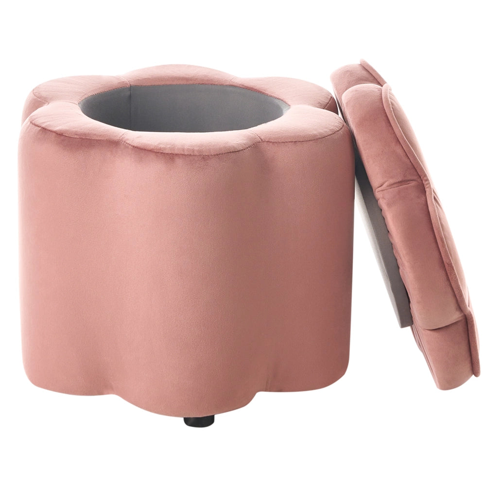 Pouf in velluto rosa con vano portaoggetti motivo floreale per soggiorno e camera da letto stile scandinavo