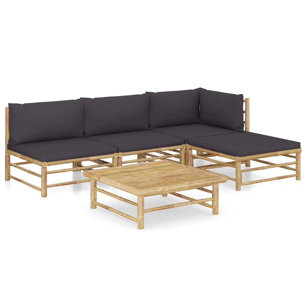 Set Divani da Giardino 5 pz con Cuscini Grigio Scuro in BambÃ¹ cod mxl 44352