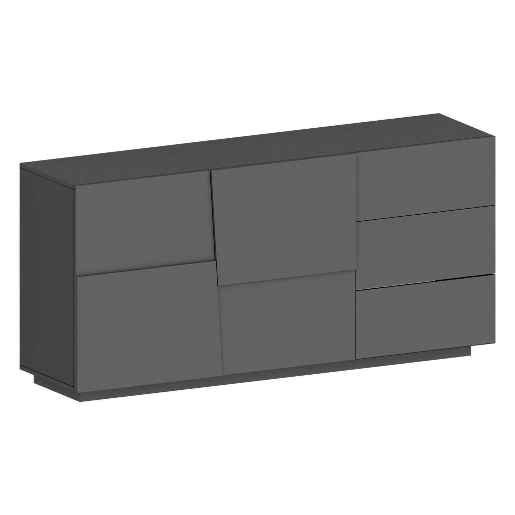 Credenza Avelignese, Buffet da soggiorno, Madia da salotto con 2 ante e 3 cassetti, 180x44h86 cm, Antracite