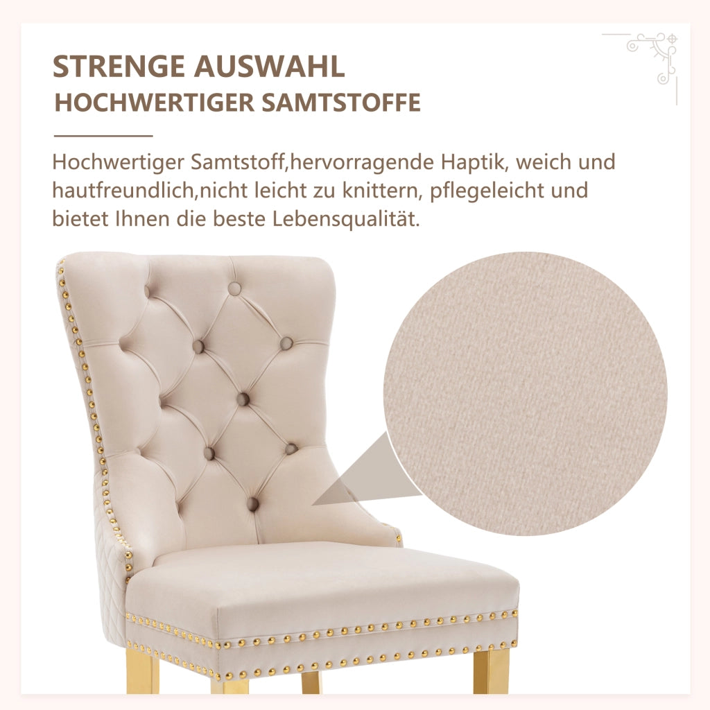 SEDIA da pranzo imbottita 50,5x45x95 cm in velluto beige Set 2 pezzi