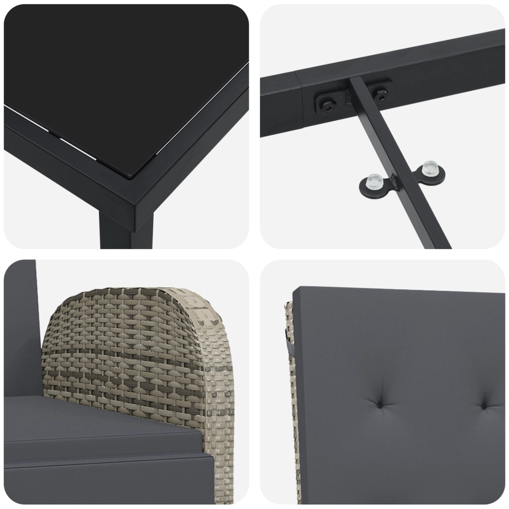 Set da Pranzo per Giardino in 7 Pezzi con Cuscini Grigio Rattan Polimerico
