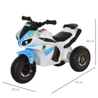 Moto Giocattolo Cavalcabile a 3 Ruote per Bambini 18-36 Mesi Stile Polizia con Musica e Fari, Azzurro