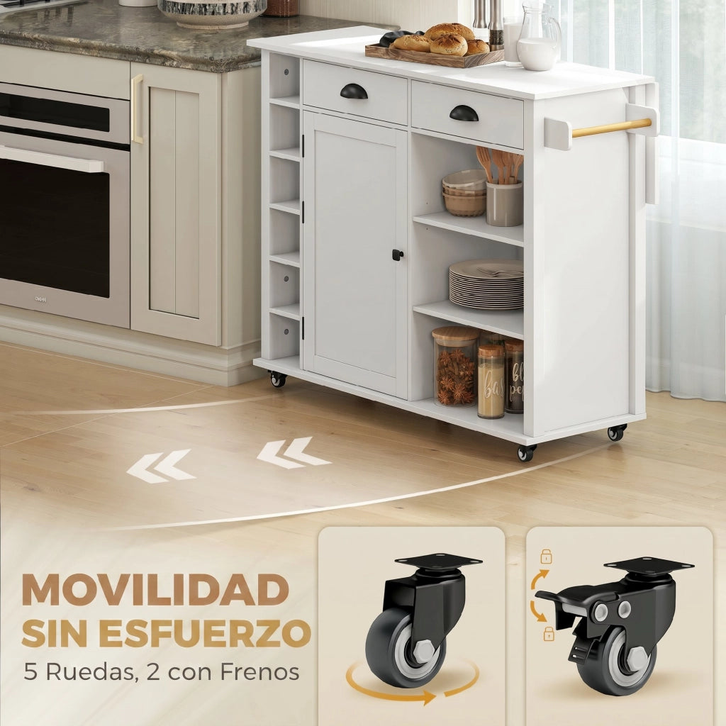 Mobile Cucina con Ruote e Anta a Ribalta ¨C zephmum ¨C Bianco 117.5x70x91 cm