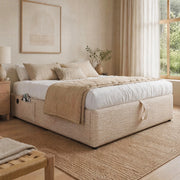 LETTO Contenitore 140x200 cm in lino naturale senza testiera USB/Type-C