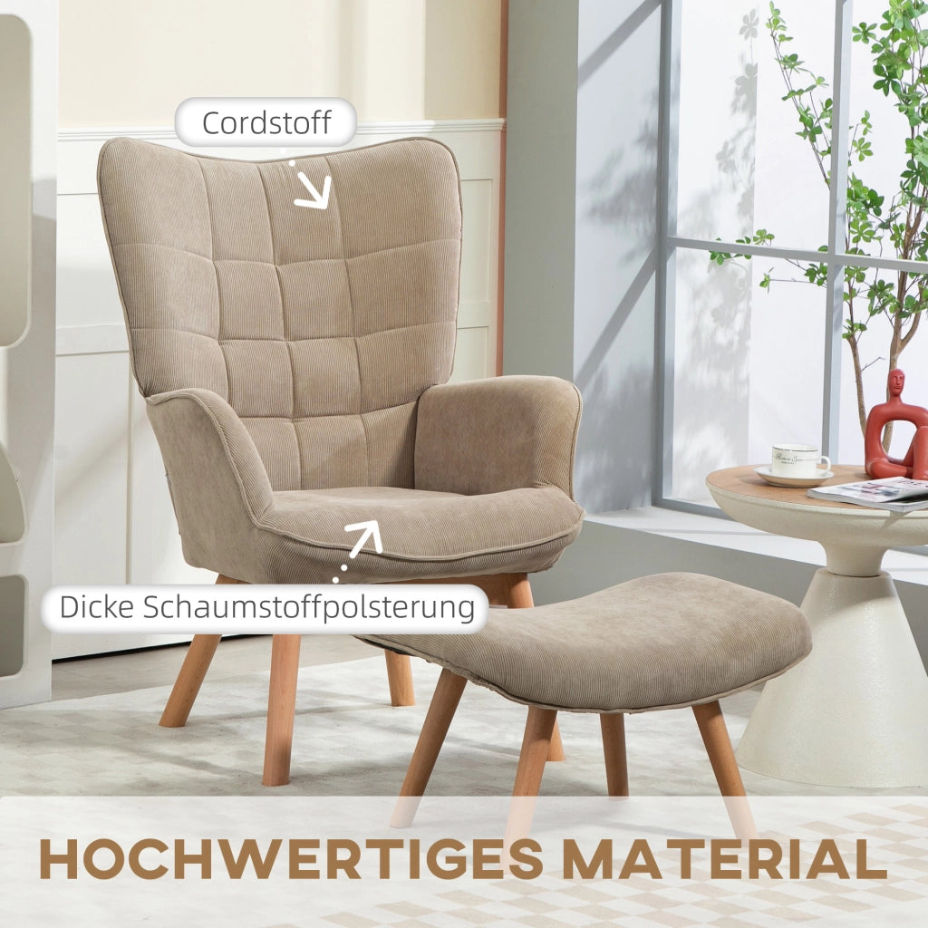 POLTRONA Relax con Pouf 72x80x101 cm Poliestere Cachi