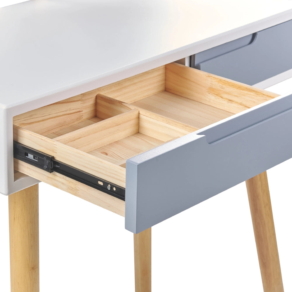 Set di tavolini da toilette Bianco Piano in legno di produzione Gambe in legno Specchio a LED con contenitore e 2 cassetti
