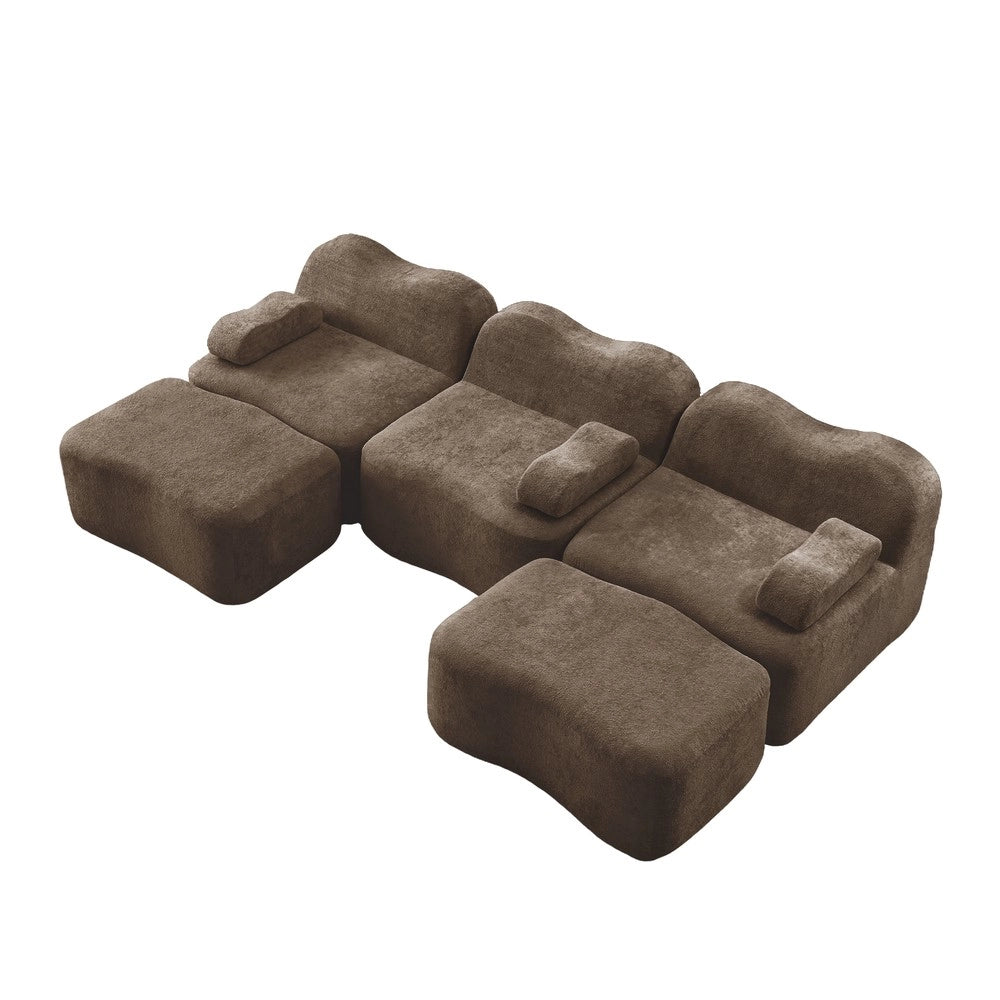Divano 3 Posti Modulare con Ottomans e Braccioli ¨C Xylo ¨C Marrone, Tessuto, Chaise Longue