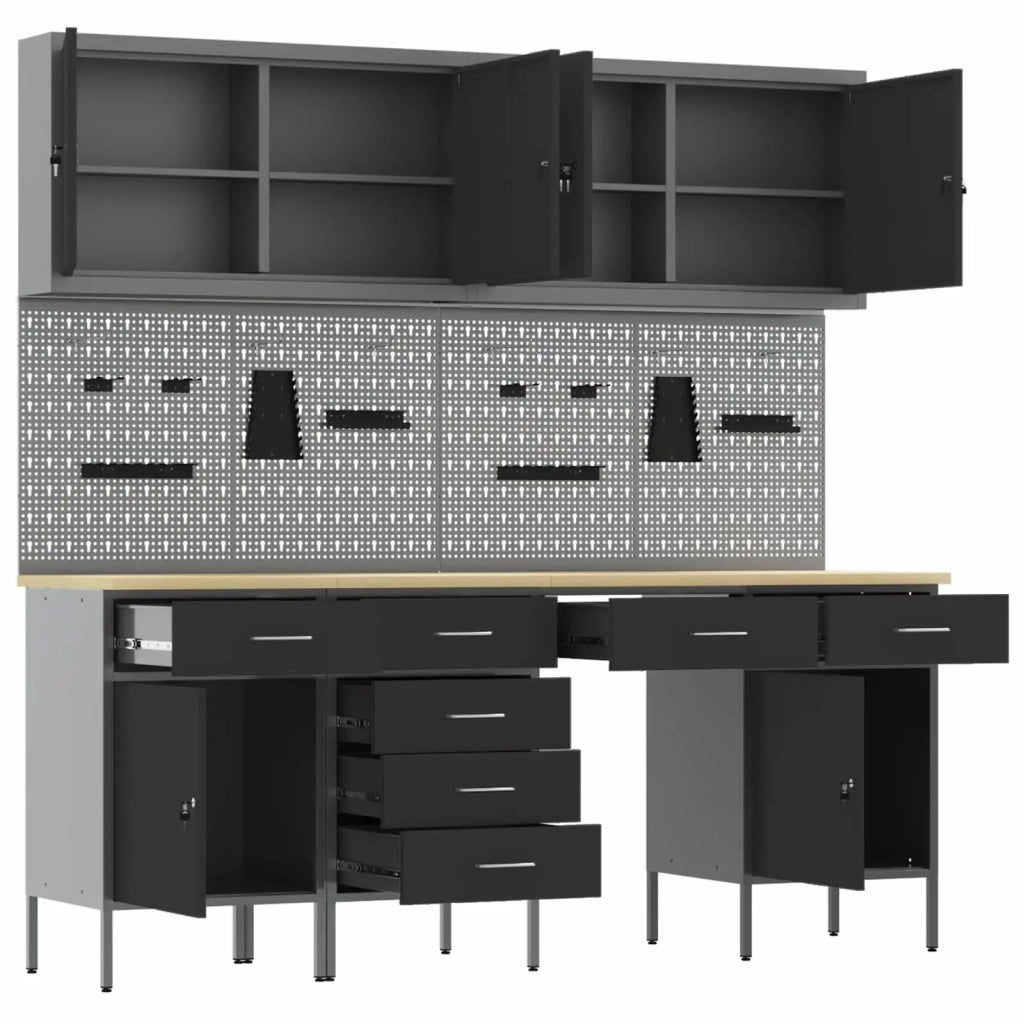 Mobile da lavoro 10 pcs Nero Legno ingegnerizzato e acciaio 3321476