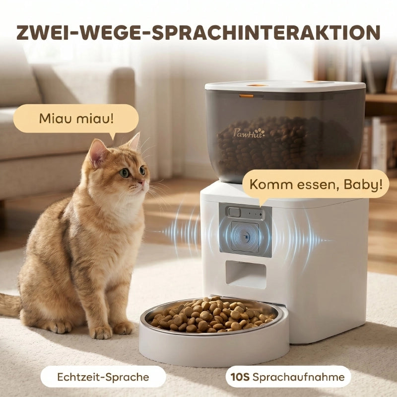 Distributore automatico di cibo per gatti con telecamera, Wi-Fi a 2,4 GHz, controllo tramite app, capacit¨¤ di 4 litri per 1-10 pasti, audio