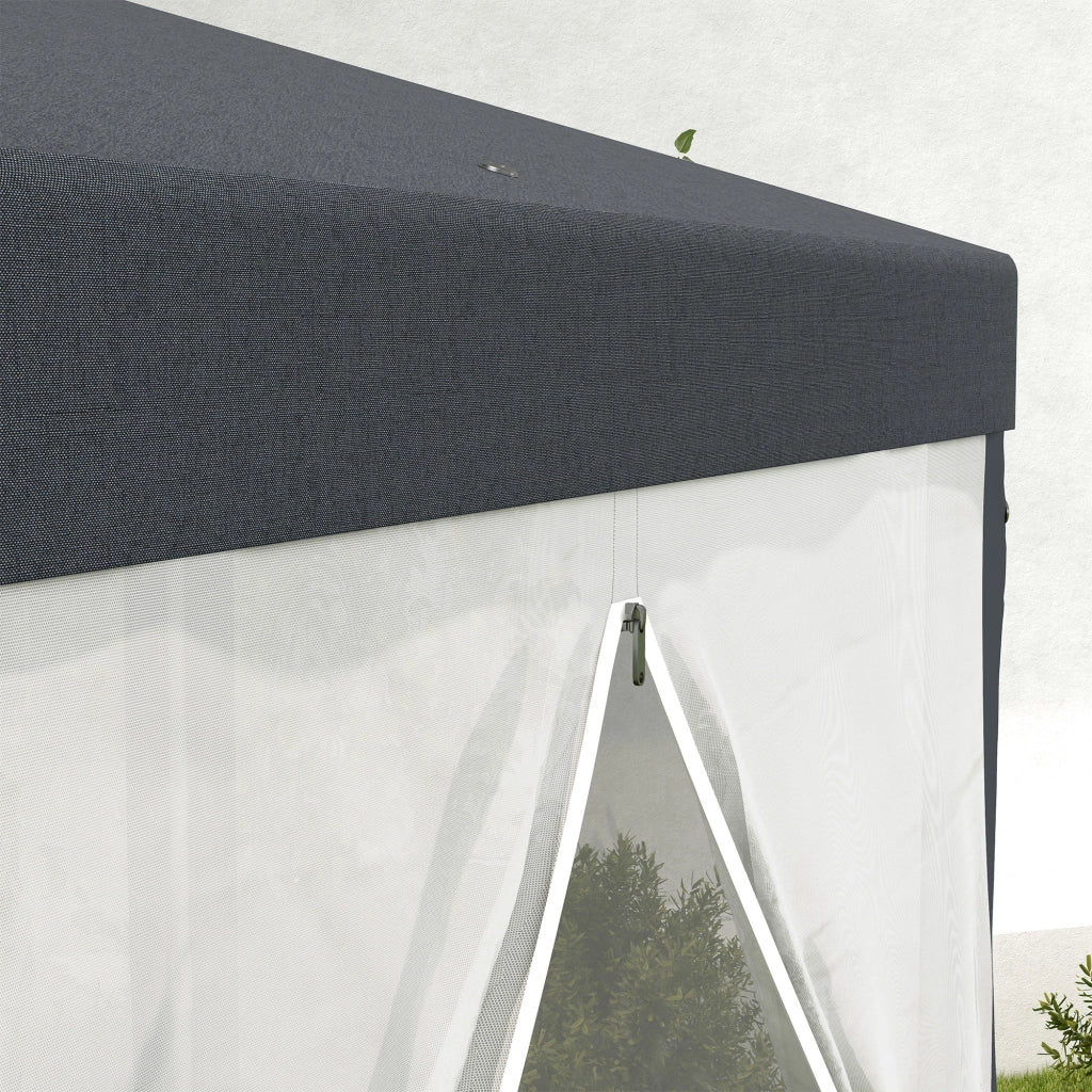 Gazebo da giardino; a 6 angoli; tende a rete; telaio metallico; 3;94x3;412x2;5m; grigio scuro