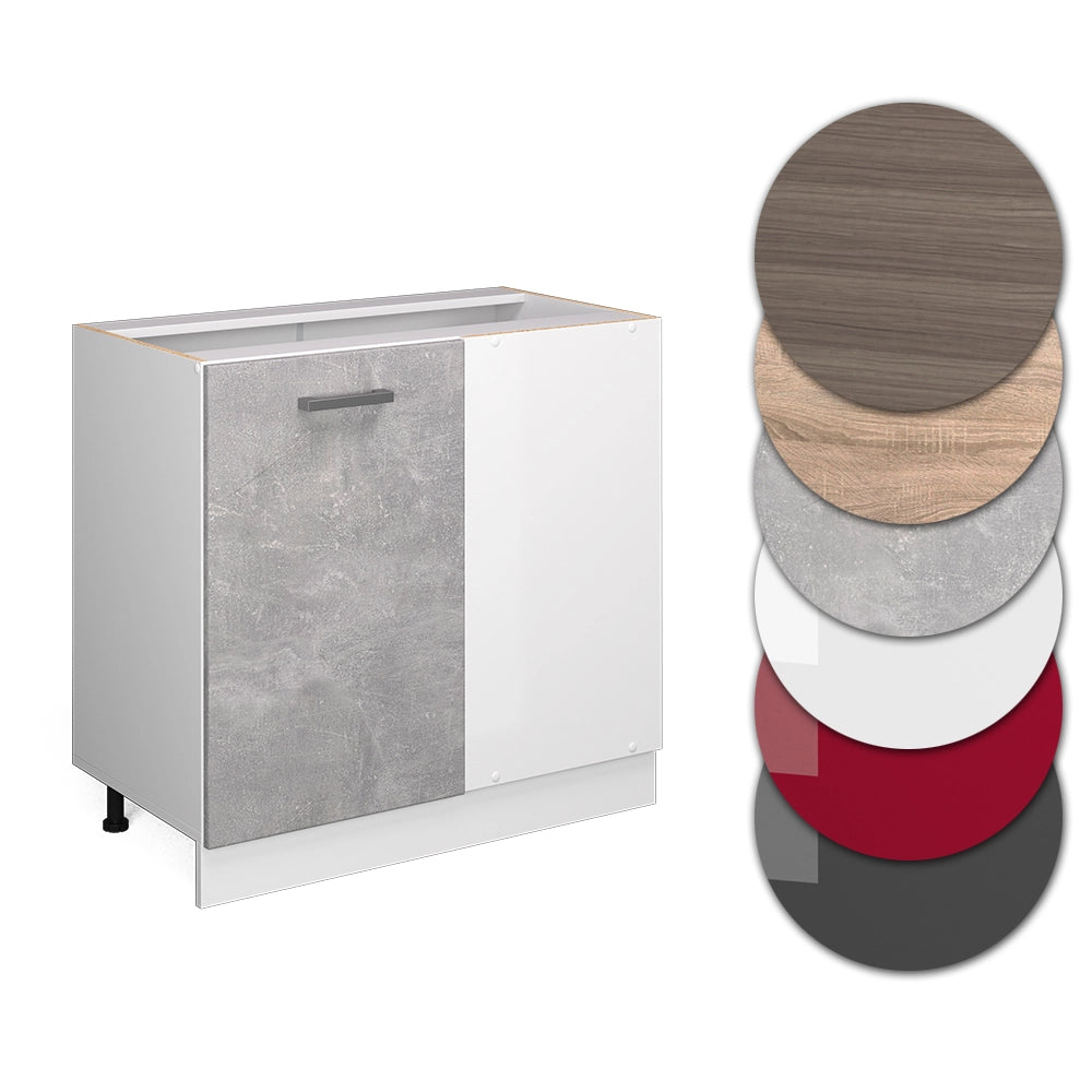Mobile ad angolo cucina R-Line Calcestruzzo/Bianco 86 cm senza piano di lavoro Vicco