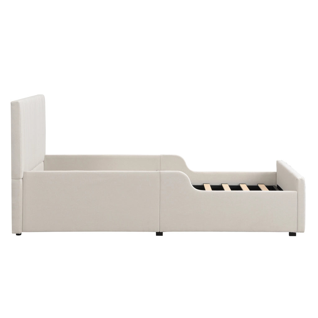 Letto Imbottito Singolo Contenitore ¨C MINIMAL ¨C con Rete a Doghe, Testiera, 90x200, Beige