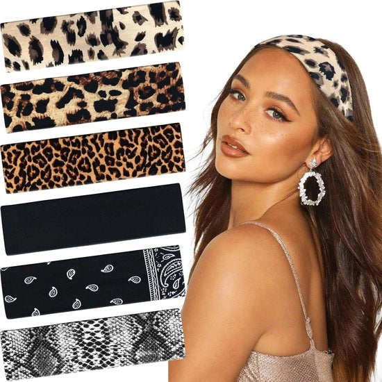 Accessori capelli eleganti per donne, 6 pezzi con stampa elastica di leopardo per attività sportive, yoga e fitness