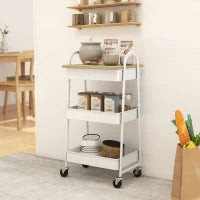 Carrello da cucina, a 3 livelli, con cestini e maniglie, 45 x 32 x 79 cm Rovere