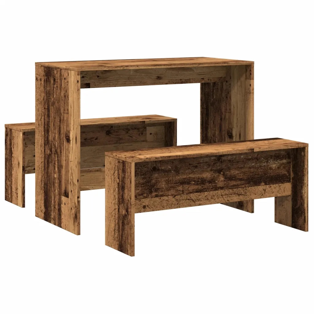 Set Tavolo da Pranzo e Panche 3 pz Legno Antico in Truciolato 855538