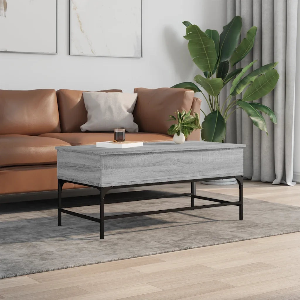 Tavolino Grigio Sonoma 100x50x45 cm Legno Multistrato e Metallo 845399