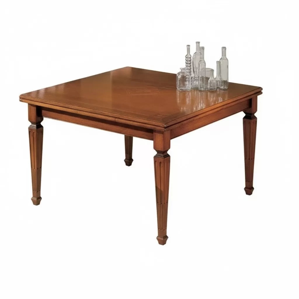 Tavolo quadrato allungabile classico intarsio stella bassano 128x128x80 - Mobili 2G