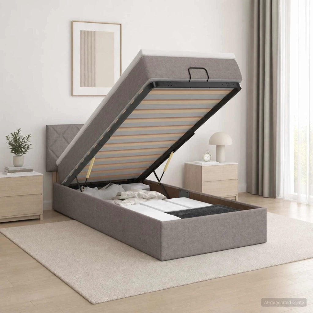 Letto Ottomano con Materasso e LED Tortora 80 x 200 cm Tessuto 3456950
