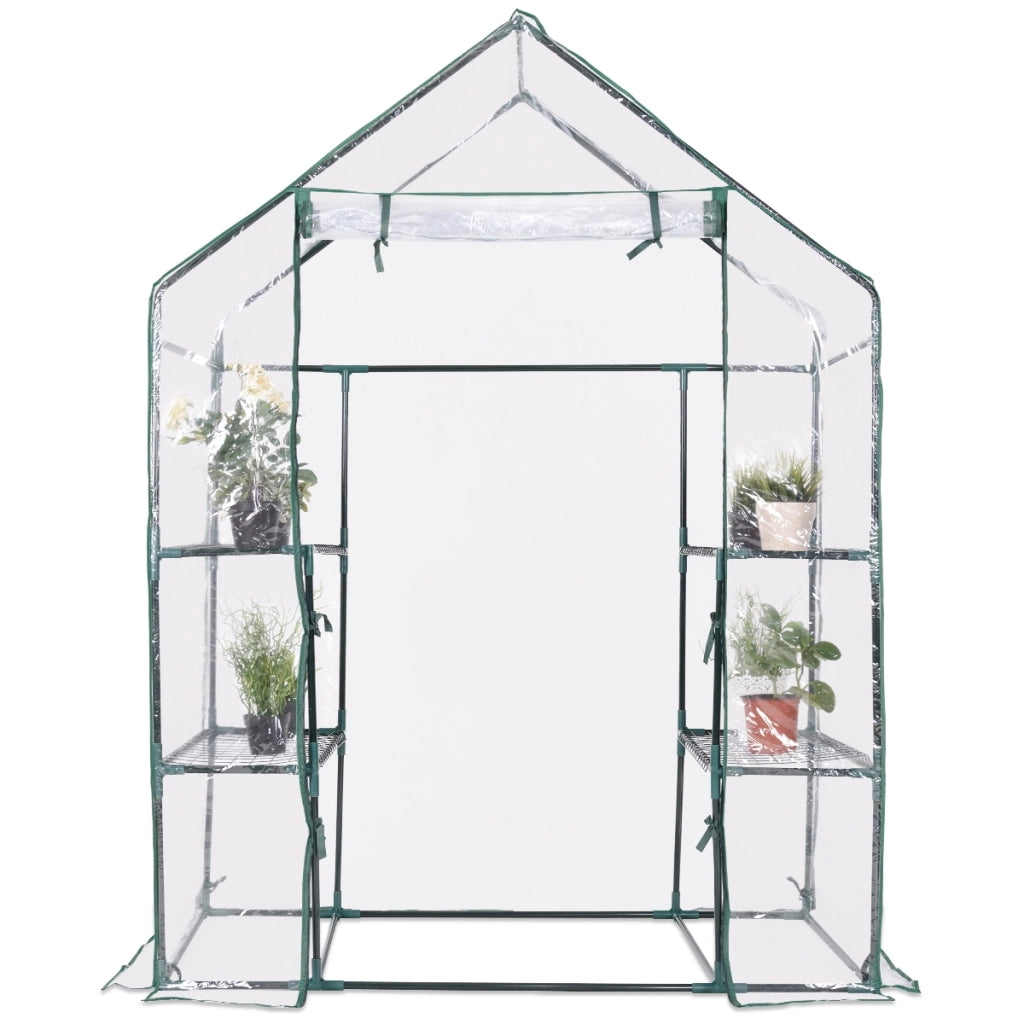 Serra da giardino a 3 livelli in PVC per piante fiori ed erbe, Serra con scaffali 143x73x195cm-Serre da giardino