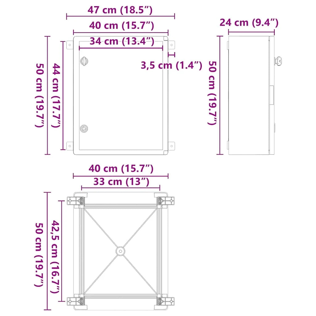 Moderno armadio di controllo multiuso per interni/esterni 40 x 24,5 x 50 cm in plastica ABS grigia 02_0058214