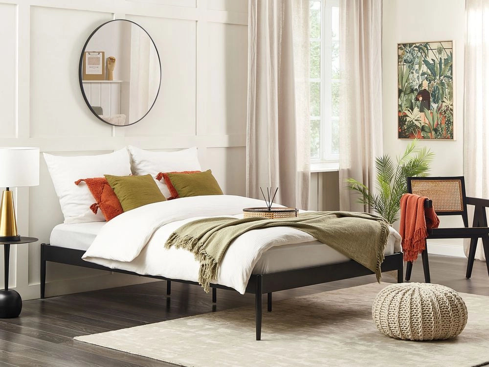Letto matrimoniale con rete a doghe in metallo nero 140 x 200 cm stile moderno industriale