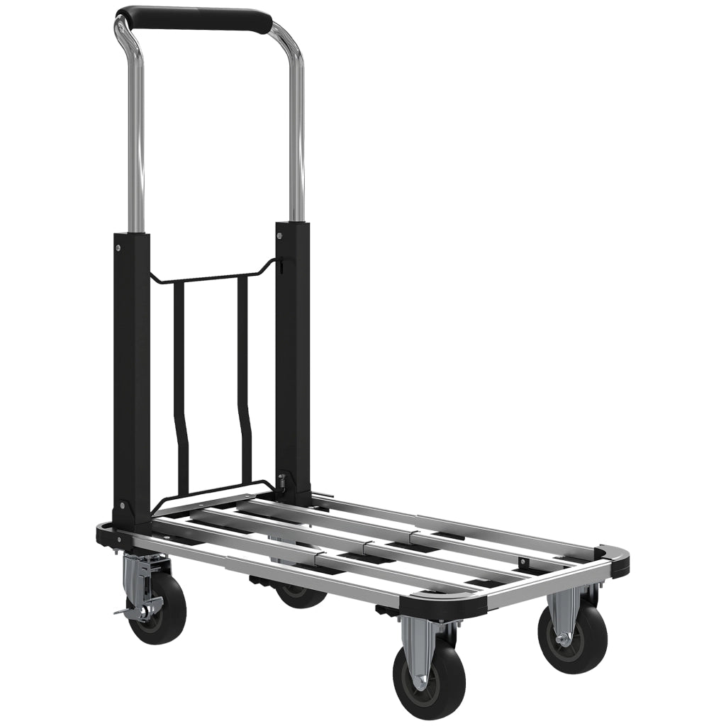 Carrello Portapacchi Pieghevole con Pedana Estensibile Capacità 150 kg in Metallo e Alluminio Argento