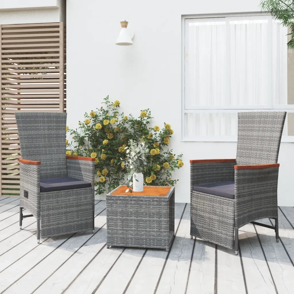 Set Mobili Giardino 3pz Grigio Polyrattan Legno Massello Acacia 3157654
