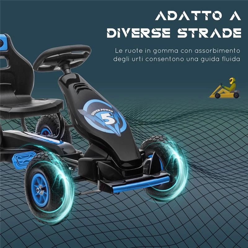GO KART A PEDALI PER BAMBINI 5-12 ANNI CON SEDILE REGOLABILE RUOTE IN GONFIABILI