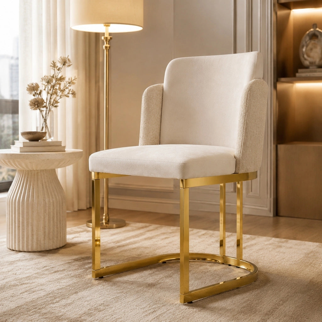 Set di 4 sedie 61.5x53.5x86 cm con doppio schienale in chenille beige e oro