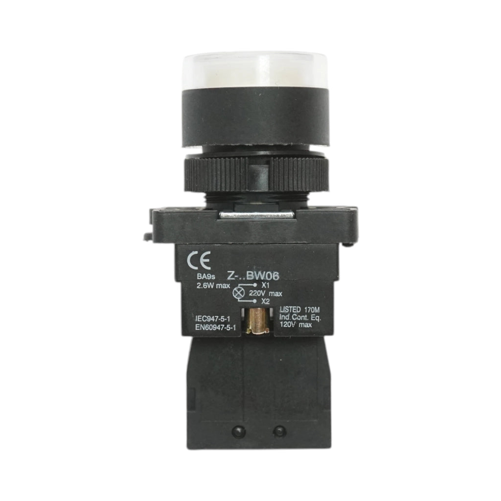 Pulsante indicatore LED bianco con resistenza integrata 1NO, 220V, LAY5 Breckner Germany