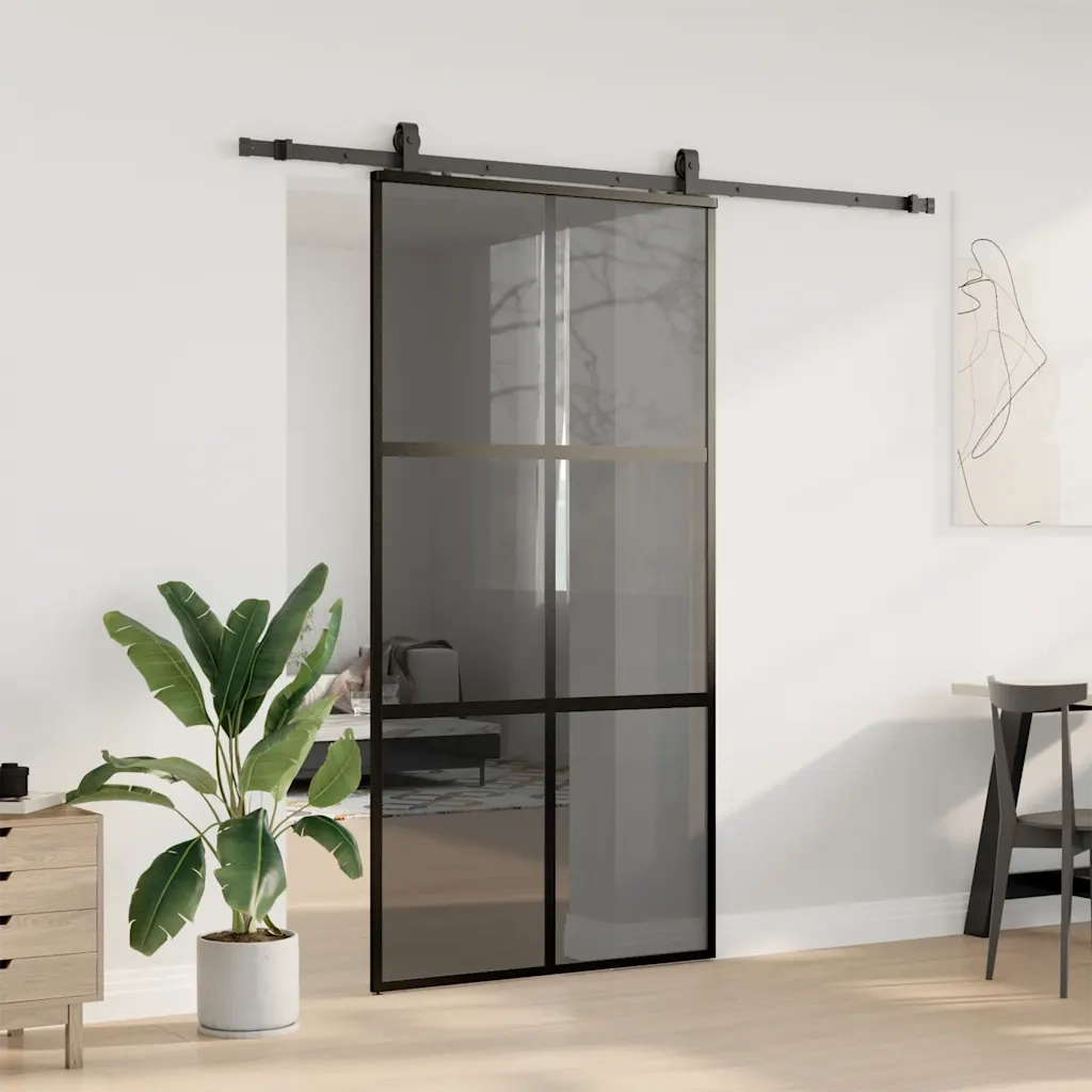Porta Scorrevole Ferramenta Nera 102,5x205 cm Vetro Temperato