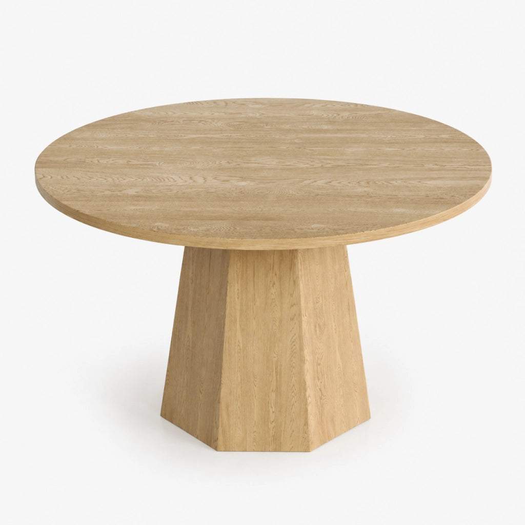 Tavolo da pranzo rotondo in MDF effetto rovere, diametro 120 cm, per 4-6 persone, design nordico