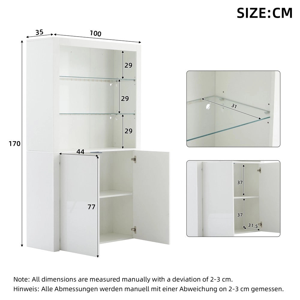Mobile Vetrina con LED e Vetro Temperato ¨C MINIMAL ¨C Bianco Lucido, 100x35x170