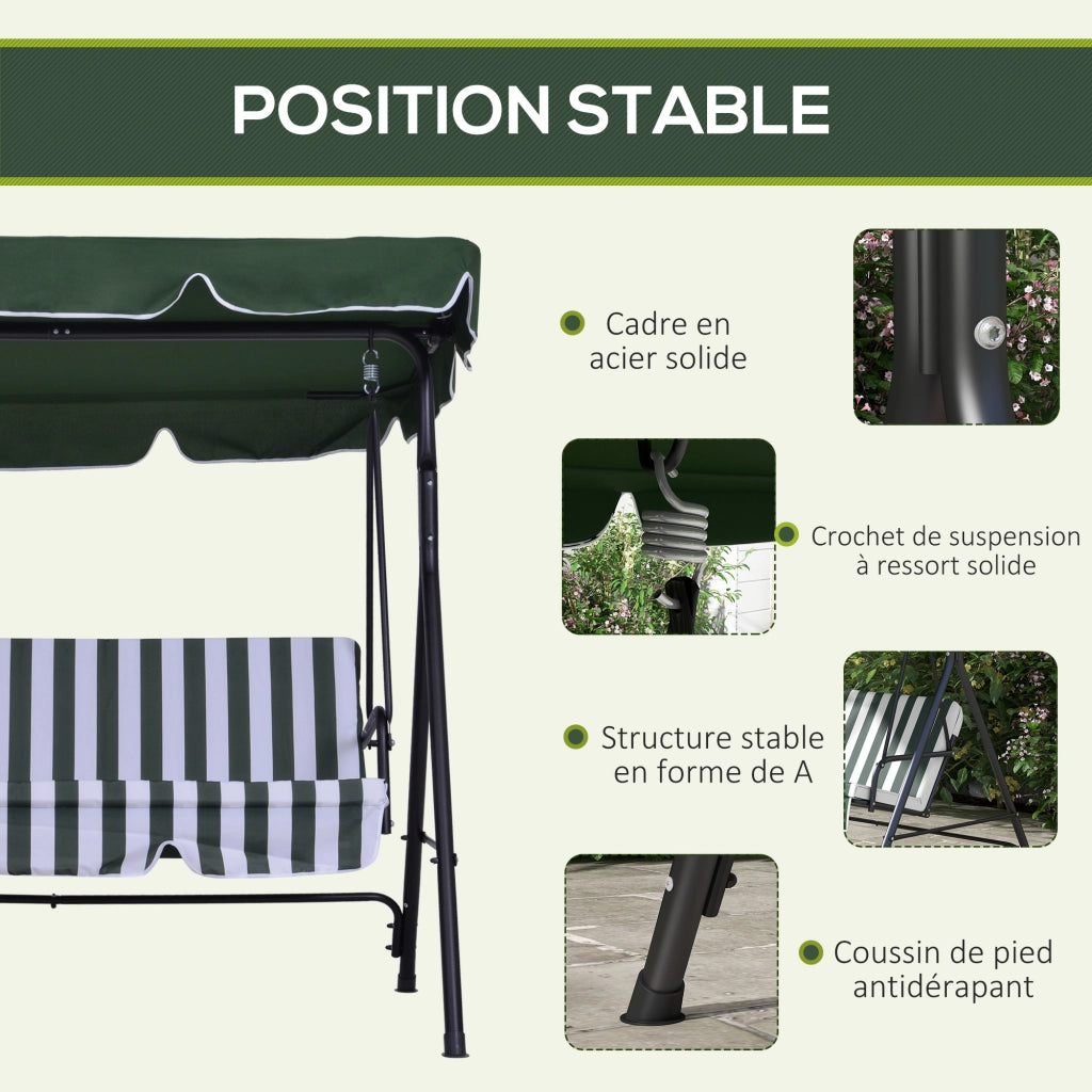 Amaca da giardino 3 posti con cuscini ¨C zephmum ¨C nero, verde, acciaio