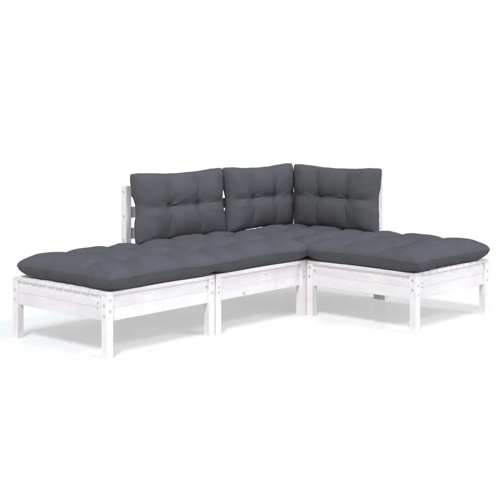 Set Salotto da Giardino 4 pz | Set di Mobili da Esterno con Cuscini Legno Massello di Pino