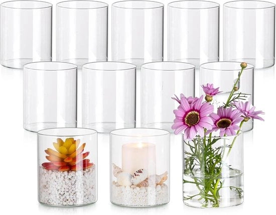 Decorazione da Tavolo - Vasi di Vetro - 12 pezzi - Translucido - Vaso per Fiori - Ideale per Casa e Giardino
