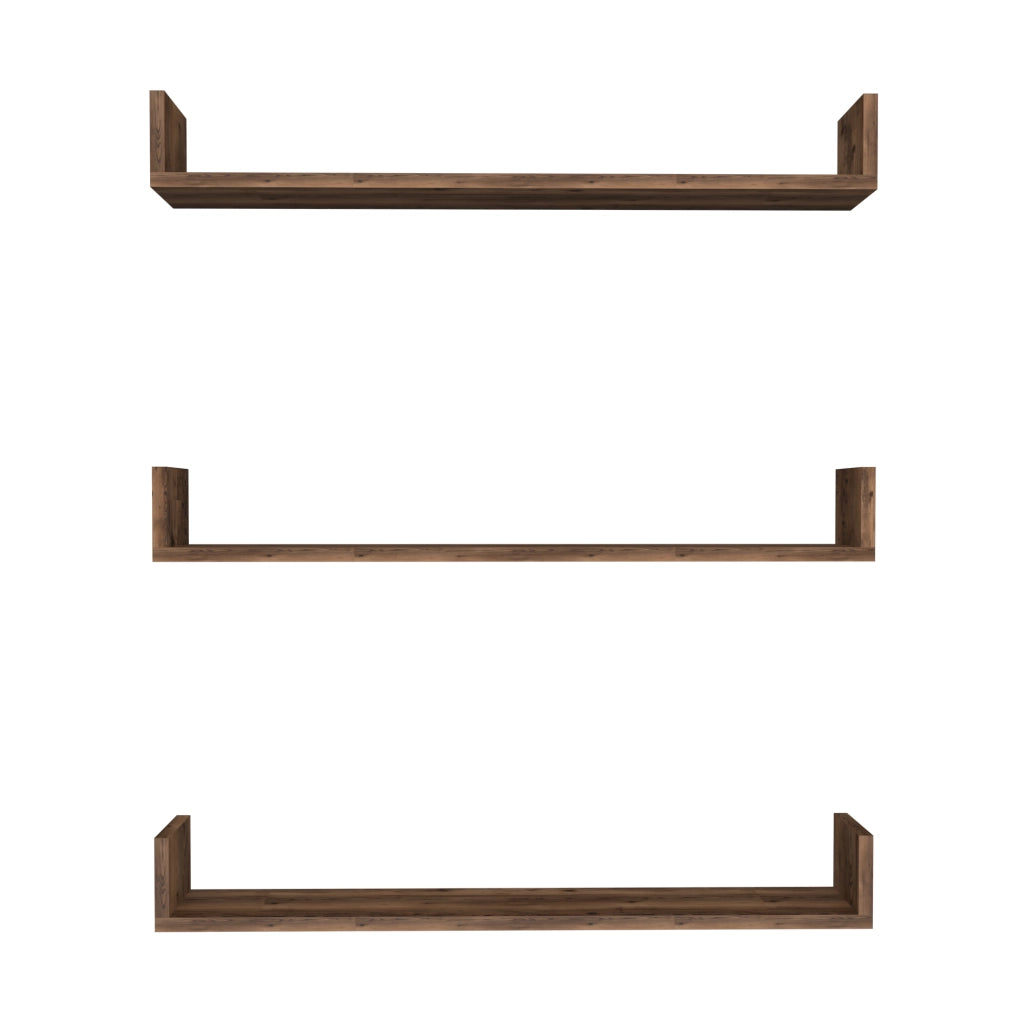 Set 'Höganäs' 3 Mensole da Muro - Consolli Pensili con Piano d'Appoggio a Forma di U - Largo 90 cm - Effetto Rovere Antico [en.casa]