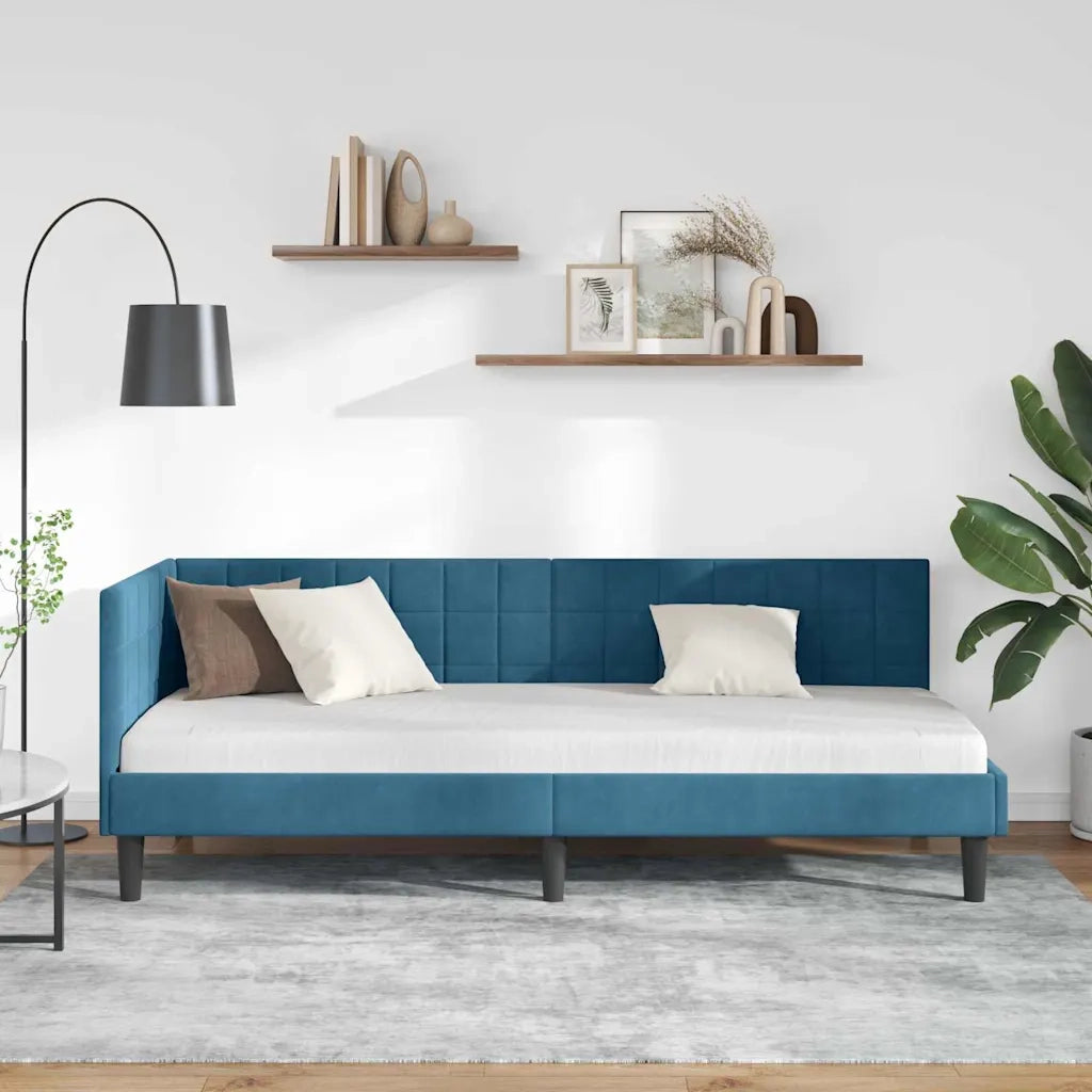 Cornice del letto ad angolo Blu 80 cm x 200 cm Velluto