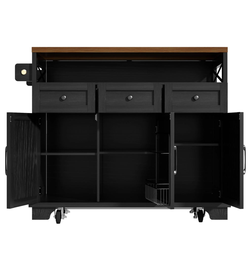 Isola cucina 118x43x98 cm; piano ribaltabile; MDF e metallo; nero