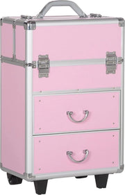 Carrello di Trucco con Maniglia Regolabile e Molte Scatole - Rosa