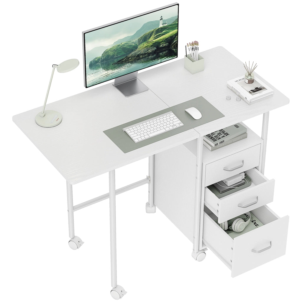 Scrivania per computer con cassetti e ruote ¨C Minimal ¨C 105x51x75,5 cm, bianco