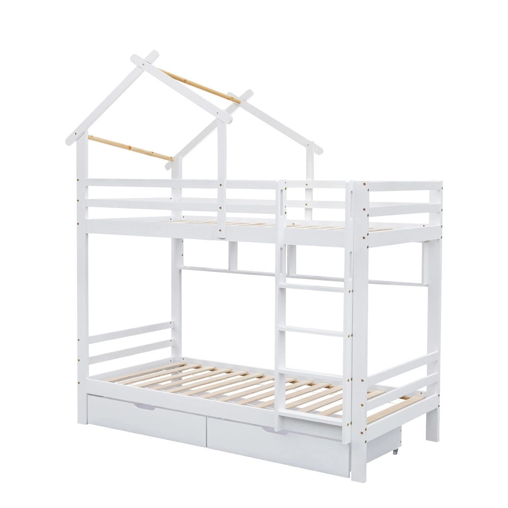 Letto a Castello con Cassetti e Ripiani ¨C MINIMAL ¨C Pino Bianco 90x200