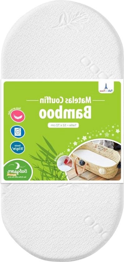 Matrasso ovale in bambù 72x32 cm per lettino - morbido - 4 cm spesso - con cuscino rimovibile - Oeko-Tex - prodotto UE