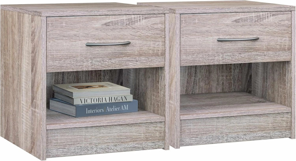 ® Set 2x ComodinI 41x39x28 cm Spazioso Cassetto Portaoggetti con Maniglia Ripiano Aperto Comodino Tavolino da Notte Arredamento Camera da Letto