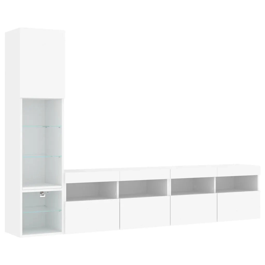 Mobili TV a Muro con LED 4pz Bianchi in Legno Multistratocod mxl 134319