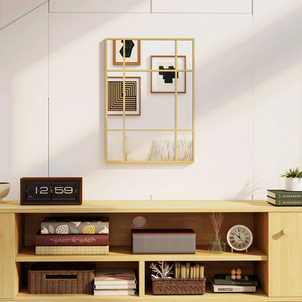 Specchio da Parete Rettangolare 70x50cm ¨C Xylo ¨C Cornice Metallo Dorato Stile Finestra