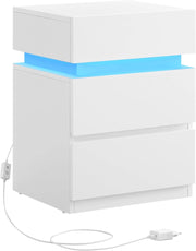 VASAGLE KAILYN Collezione - Comodino con Striscia Luminosa di Luci a LED Multicolore Variabile, 3 Cassetti, Tavolino in Stile Moderno, 35 x 40 x 55 cm, Bianco LET630T10