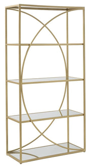 Libreria Glamy 90x38x180 cm in Ferro MDF e Specchio Oro