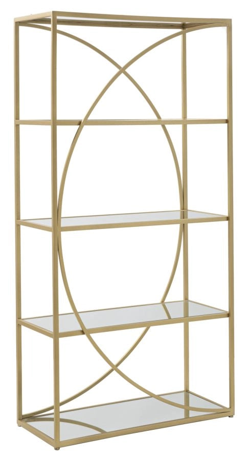 Libreria Glamy 90x38x180 cm in Ferro MDF e Specchio Oro
